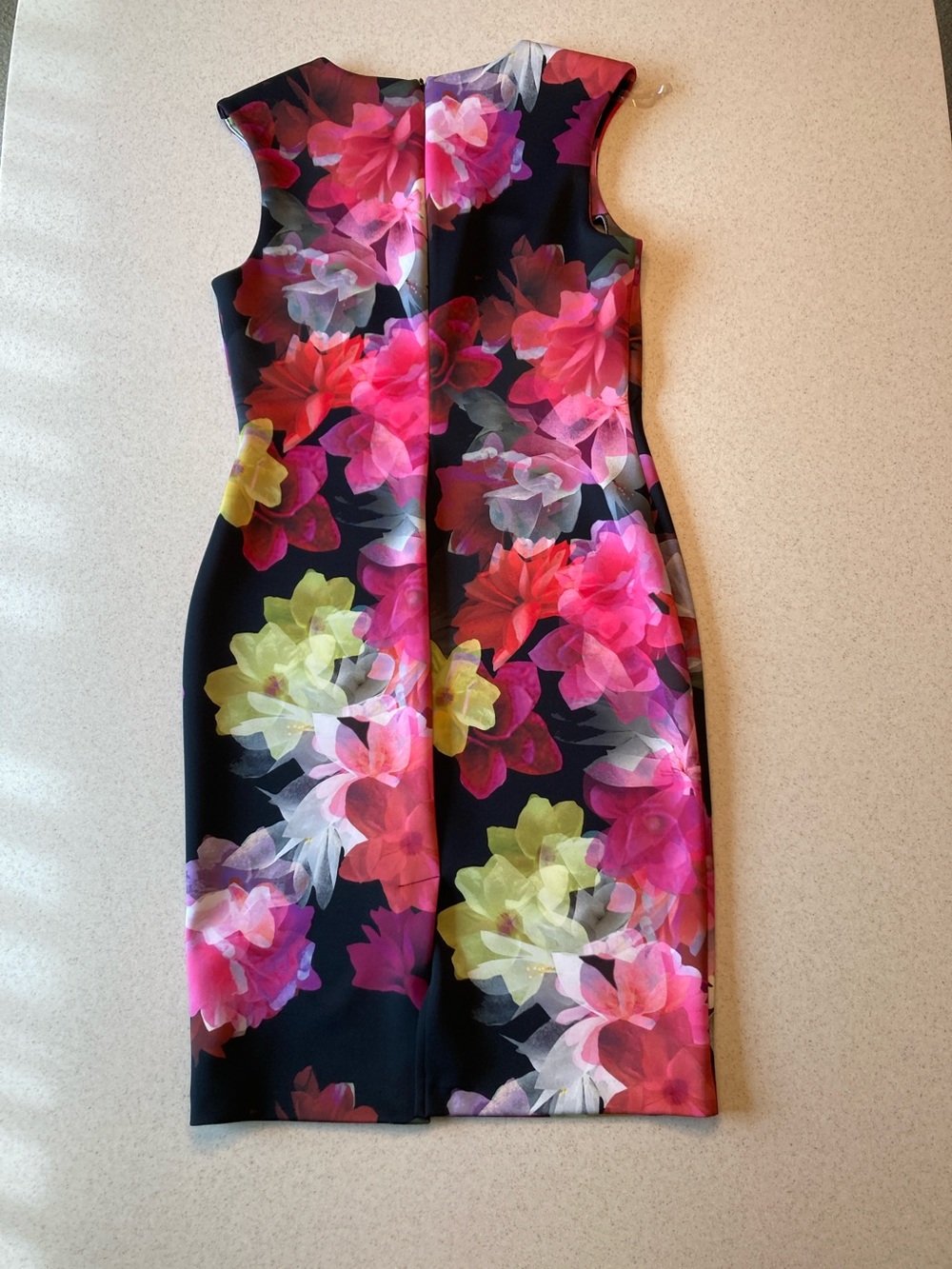 Worthington Black Midi Dress with Pink Red Yellow Floral Print Women Sz 8 - Picture 6 of 13